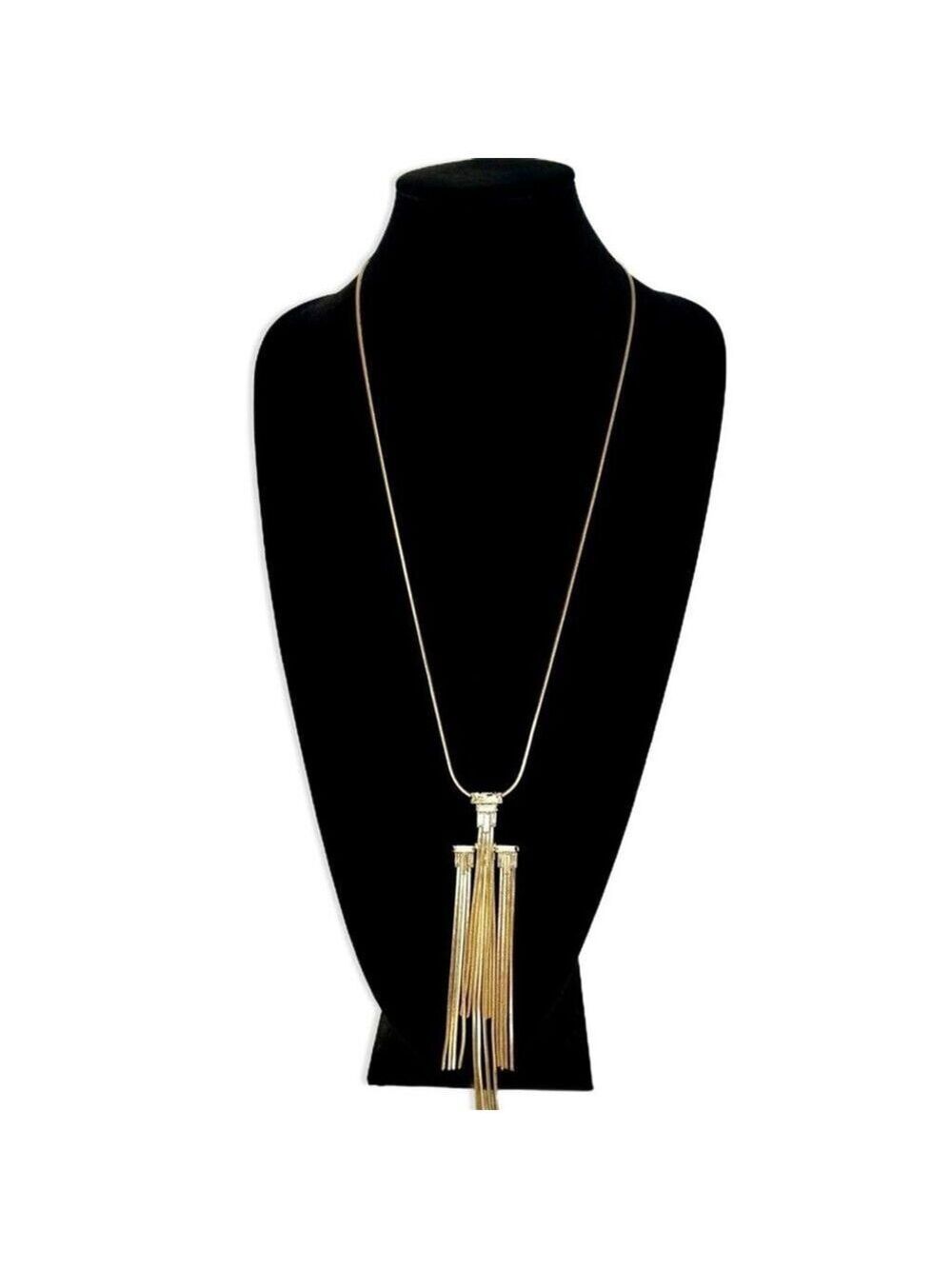 BANANA REPUBLIC Long Gold Snake Chain Tassel Necklace w Crystal Accents | NWT